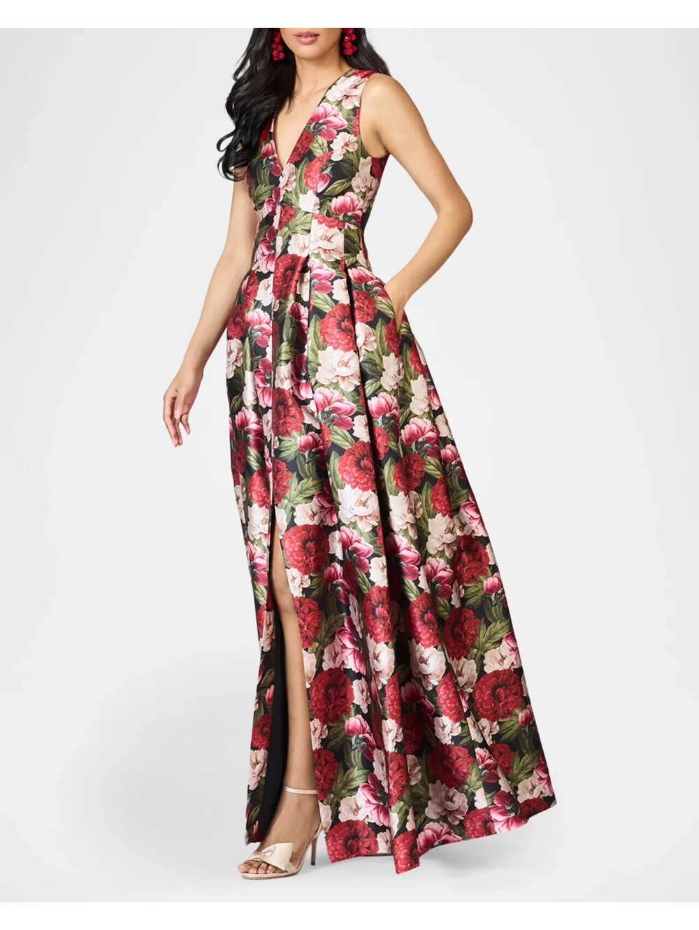NEW Sachin & Babi Brooke Pleated Floral-Print Mikado Gown Sz 8 #LD530 - Picture 3 of 11
